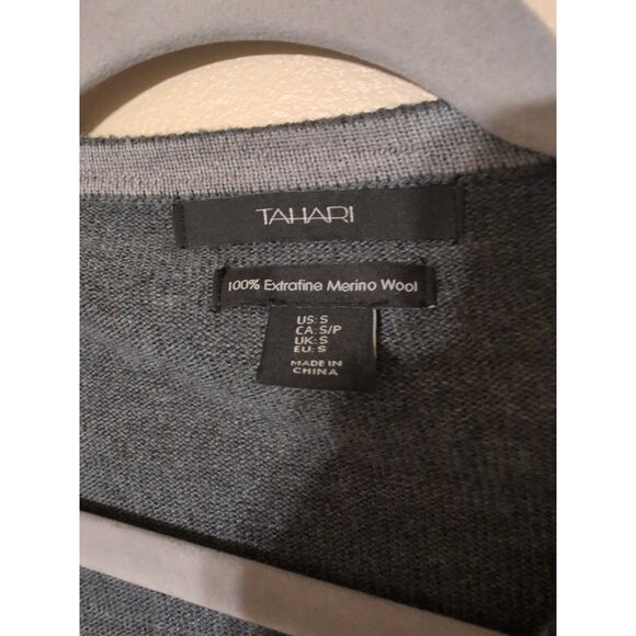 Tahari Sweater Women's S Gray Long Sleeve Cardigan 100% Extra Fine Merino Wool - Picture 2 of 6